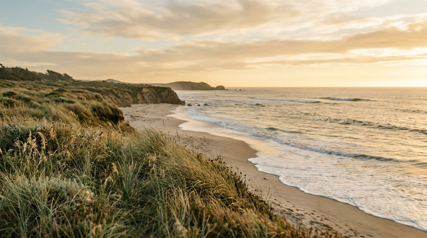 A serene California coastline at golden hour